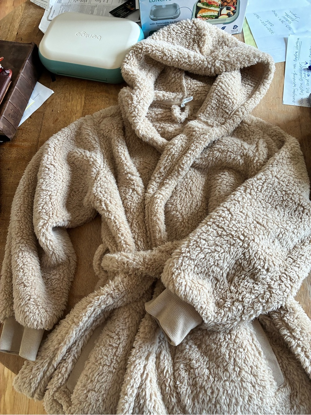Pottery Barn Cream Plush Hooded Sherpa Robe